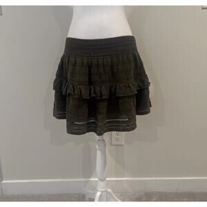 Aerie Green Mini Skirt L Whimsigoth Tiered Ruffle Lace Crochet Elastic Waist New